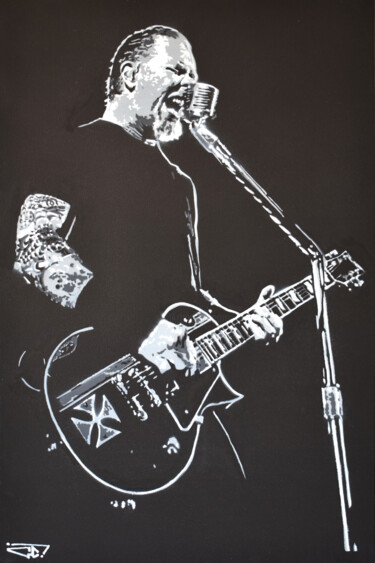 Painting titled "James Hetfield x" by G. Carta, Original Artwork, Acrylic Mounted on Wood Stretcher frame