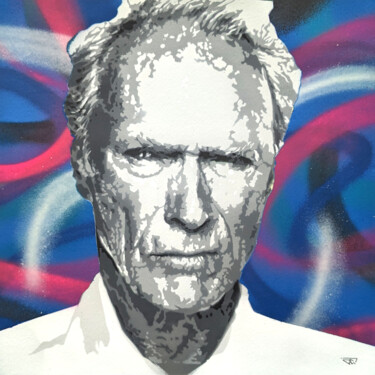 Peinture intitulée "Clint Eastwood fond…" par G. Carta, Œuvre d'art originale, Pochoir