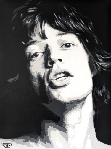 Pittura intitolato "Mick Jagger (The Ro…" da G. Carta, Opera d'arte originale, Stampino Montato su Telaio per barella in leg…