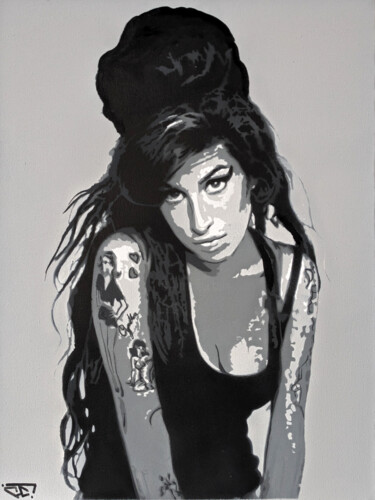 Malerei mit dem Titel "Amy Winehouse" von G. Carta, Original-Kunstwerk, Schablone Auf Keilrahmen aus Holz montiert