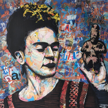 Painting titled "Frida Kahlo" by G. Carta, Original Artwork, Acrylic Mounted on Wood Stretcher frame