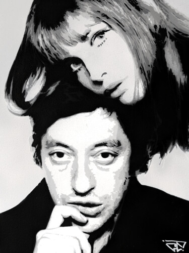 Painting titled "Serge Gainsbourg et…" by G. Carta, Original Artwork, Acrylic Mounted on Wood Stretcher frame