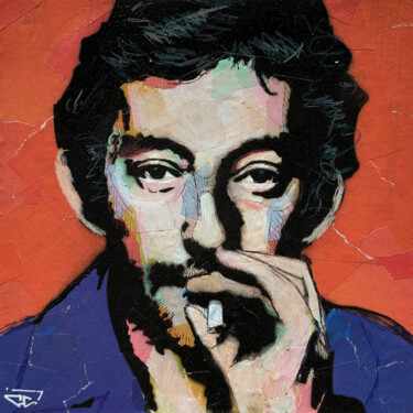Painting titled "serge Gainsbourg fo…" by G. Carta, Original Artwork, Acrylic Mounted on Cardboard