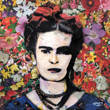 Schilderij getiteld "Frida Kahlo fleurs" door G. Carta, Origineel Kunstwerk, Acryl