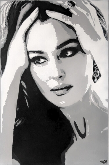 Painting titled "Monica Bellucci" by G. Carta, Original Artwork, Acrylic Mounted on Wood Stretcher frame