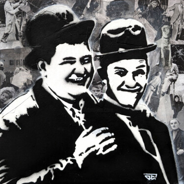 Malarstwo zatytułowany „Laurel et Hardy” autorstwa G. Carta, Oryginalna praca, Szablon Zamontowany na Karton