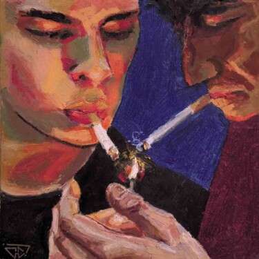 Malerei mit dem Titel ""Fumer des clopes"" von G. Carta, Original-Kunstwerk, Pastell Auf Karton montiert