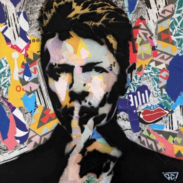 Collages getiteld "David Bowie 5" door G. Carta, Origineel Kunstwerk, Collages Gemonteerd op Karton