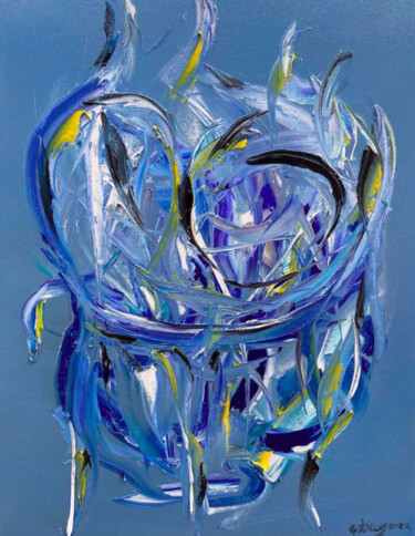 Peinture intitulée "L’amour sur bleu" par Gcl Art, Œuvre d'art originale, Huile