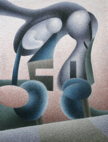 Dessin intitulée "The Alpha and The O…" par Gerrit Cnossen, Œuvre d'art originale, Pastel Monté sur Carton