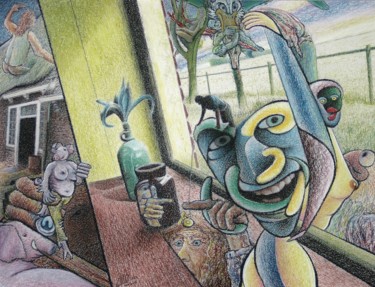 Disegno intitolato "Basic -Smile" da Gerrit Cnossen, Opera d'arte originale, Pastello Montato su Cartone