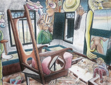 Dessin intitulée "The plunging of cle…" par Gerrit Cnossen, Œuvre d'art originale, Pastel Monté sur Carton