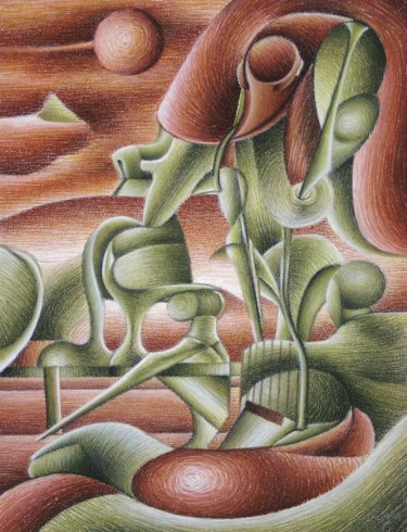 Disegno intitolato "Landscape of the 9…" da Gerrit Cnossen, Opera d'arte originale, Pastello Montato su Cartone