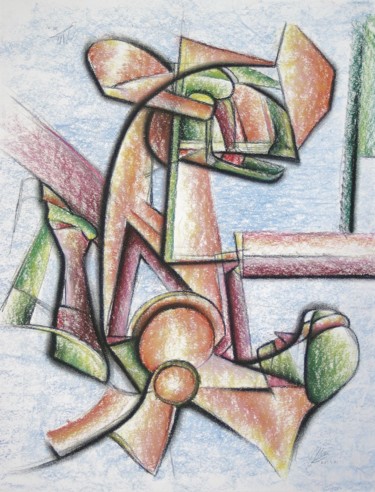 Disegno intitolato "Constructo Saurian…" da Gerrit Cnossen, Opera d'arte originale, Pastello Montato su Cartone
