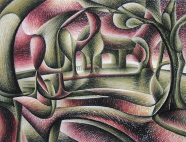 Desenho intitulada "Hand shape like lan…" por Gerrit Cnossen, Obras de arte originais, Pastel Montado em Cartão