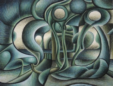 Disegno intitolato "Sound Shapes." da Gerrit Cnossen, Opera d'arte originale, Pastello Montato su Cartone