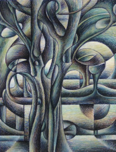 Dessin intitulée "Large tree knots ch…" par Gerrit Cnossen, Œuvre d'art originale, Pastel Monté sur Carton