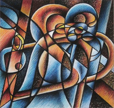 Drawing titled "Paperclipped Twin" by Gerrit Cnossen, Original Artwork, Pastel Mounted on Cardboard