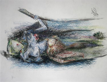 Рисунок под названием "Mud Babe  glides ba…" - Gerrit Cnossen, Подлинное произведение искусства, Пастель Установлен на картон