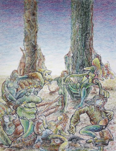 Drawing titled "Deliberations on -…" by Gerrit Cnossen, Original Artwork, Pastel Mounted on Cardboard