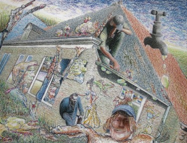 Disegno intitolato "In the gutter. The…" da Gerrit Cnossen, Opera d'arte originale, Pastello Montato su Cartone