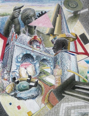 Drawing titled "In the water gate,…" by Gerrit Cnossen, Original Artwork, Pastel Mounted on Cardboard