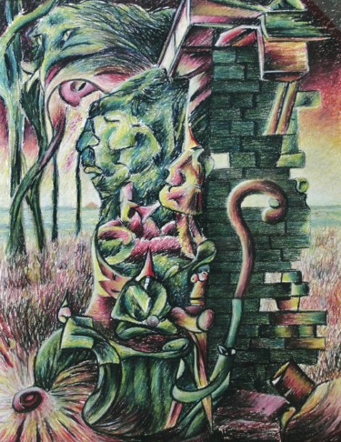 Dessin intitulée "The ringing Forest…" par Gerrit Cnossen, Œuvre d'art originale, Pastel Monté sur Carton