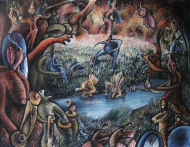 Dibujo titulada "Life Cycles and bic…" por Gerrit Cnossen, Obra de arte original, Pastel Montado en Cartulina