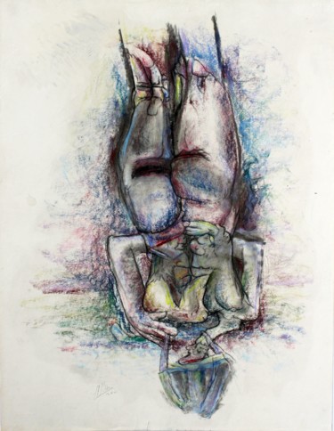 Рисунок под названием "To die and lock: A…" - Gerrit Cnossen, Подлинное произведение искусства, Пастель Установлен на картон