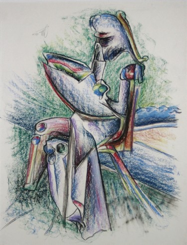 Drawing titled "Strumbling Surf ." by Gerrit Cnossen, Original Artwork, Pastel Mounted on Cardboard