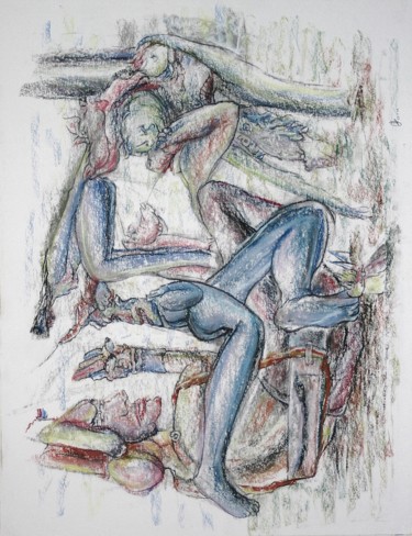 Dessin intitulée "The lovers (On left…" par Gerrit Cnossen, Œuvre d'art originale, Pastel Monté sur Carton