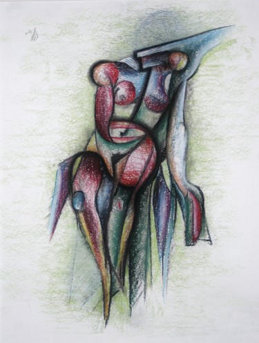 Рисунок под названием "'Bending over under…" - Gerrit Cnossen, Подлинное произведение искусства, Пастель Установлен на картон