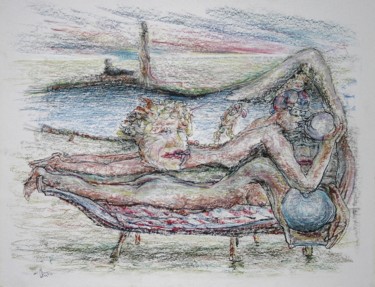 Dessin intitulée "The divan-like roma…" par Gerrit Cnossen, Œuvre d'art originale, Fusain Monté sur Carton
