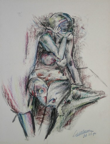 Tekening getiteld "Longing for it agai…" door Gerrit Cnossen, Origineel Kunstwerk, Pastel Gemonteerd op Karton