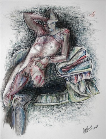 Dessin intitulée "Liberating mudmask…" par Gerrit Cnossen, Œuvre d'art originale, Pastel Monté sur Carton