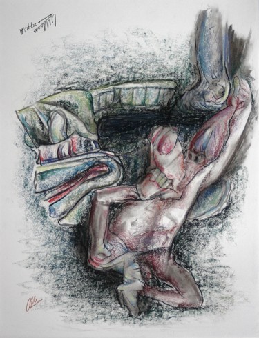 Рисунок под названием "Liberating mudmask…" - Gerrit Cnossen, Подлинное произведение искусства, Пастель Установлен на картон