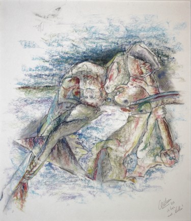 Dessin intitulée "In - Eye - contact.…" par Gerrit Cnossen, Œuvre d'art originale, Pastel Monté sur Carton