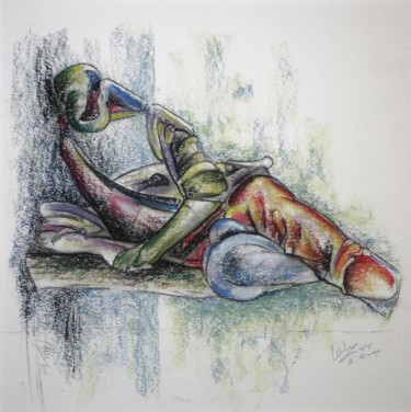 Dessin intitulée "The confident activ…" par Gerrit Cnossen, Œuvre d'art originale, Pastel Monté sur Carton