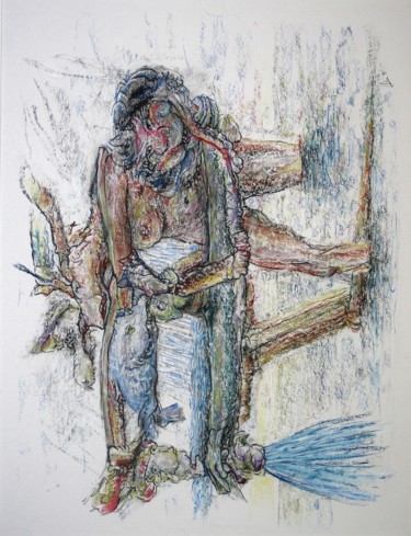 Tekening getiteld "If the sweaty persu…" door Gerrit Cnossen, Origineel Kunstwerk, Pastel Gemonteerd op Karton