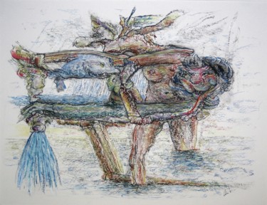 Dessin intitulée "A view above the cl…" par Gerrit Cnossen, Œuvre d'art originale, Pastel Monté sur Carton