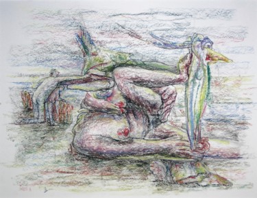 Dibujo titulada "Flirting to the sto…" por Gerrit Cnossen, Obra de arte original, Pastel Montado en Cartulina