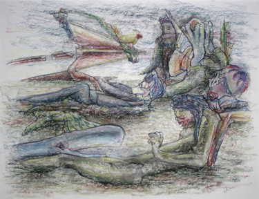 Σχέδιο με τίτλο "The individual sing…" από Gerrit Cnossen, Αυθεντικά έργα τέχνης, Παστέλ Τοποθετήθηκε στο Χαρτόνι