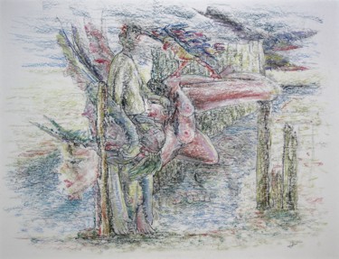 Dessin intitulée "The almost drowning…" par Gerrit Cnossen, Œuvre d'art originale, Pastel Monté sur Carton