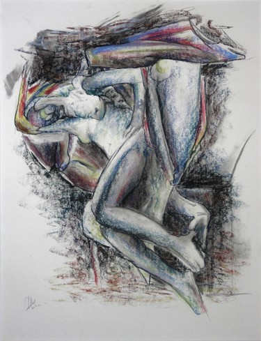 Tekening getiteld "In that teasing way…" door Gerrit Cnossen, Origineel Kunstwerk, Pastel Gemonteerd op Karton