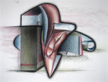 Disegno intitolato "Erectile architectu…" da Gerrit Cnossen, Opera d'arte originale, Pastello Montato su Cartone