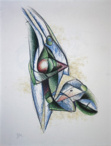 Dessin intitulée "Cubified Organica" par Gerrit Cnossen, Œuvre d'art originale, Pastel Monté sur Carton