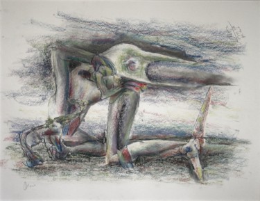 Disegno intitolato "Calling heaven and…" da Gerrit Cnossen, Opera d'arte originale, Pastello Montato su Cartone