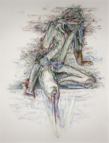 Рисунок под названием "God fearing (Upside…" - Gerrit Cnossen, Подлинное произведение искусства, Пастель Установлен на картон