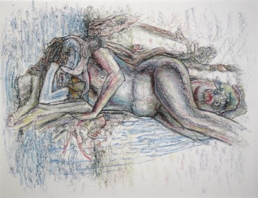 Tekening getiteld "It joined together…" door Gerrit Cnossen, Origineel Kunstwerk, Pastel Gemonteerd op Karton