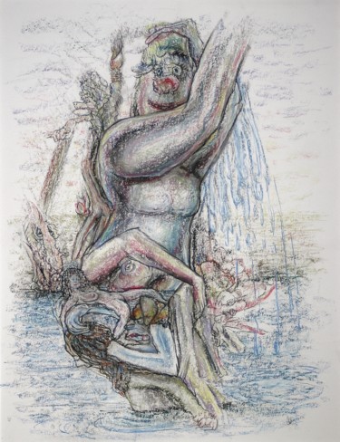 Рисунок под названием "(On right side) The…" - Gerrit Cnossen, Подлинное произведение искусства, Пастель Установлен на картон